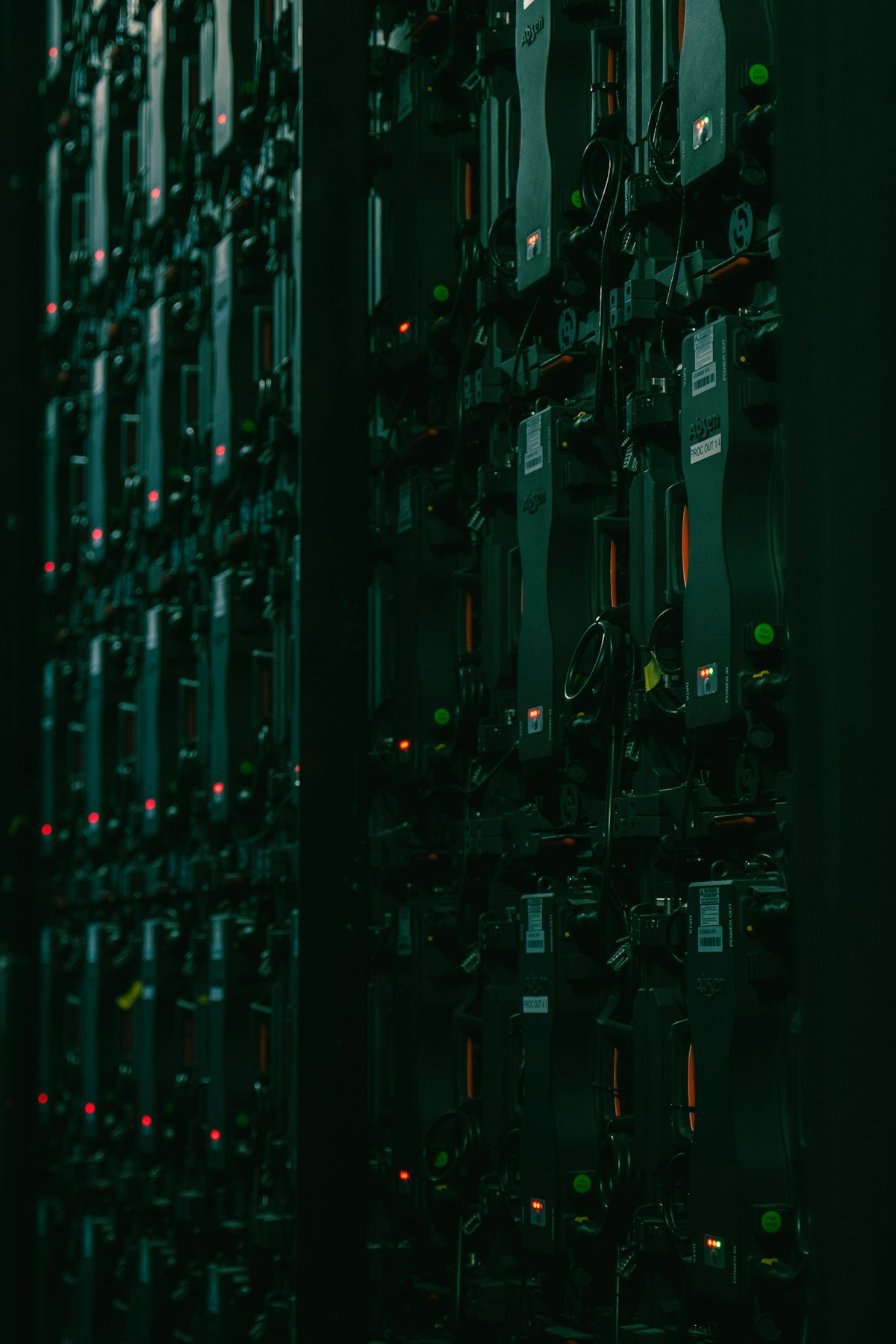 Close view of server racks in a data centre